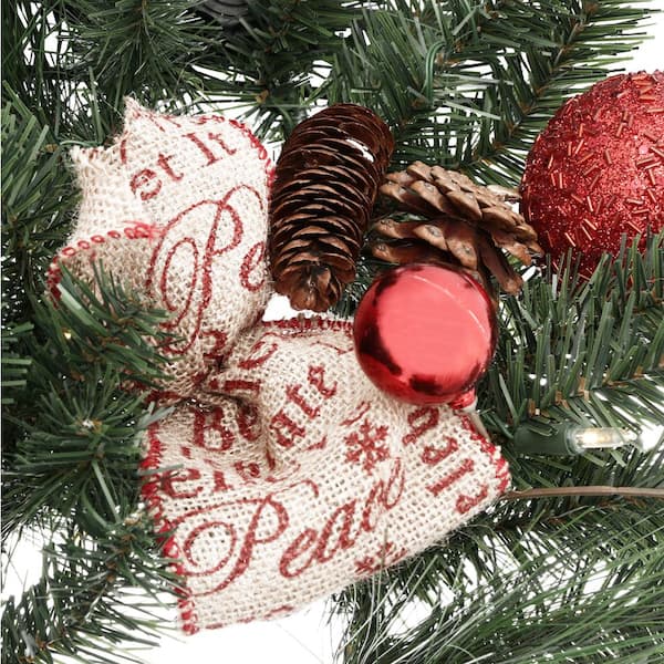 9 ft. Battery Operated Burlap Holiday Artificial Garland with 50 Clear LED Lights