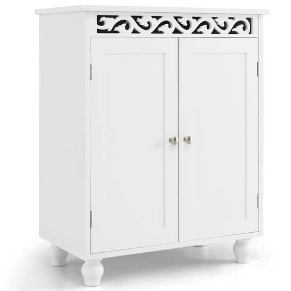 ANGELES HOME 24 in. W x 14 in. D x 30.5 in. H White Freestanding Bathroom Linen Cabinet with Adjustable Shelf and Solid Wood Legs