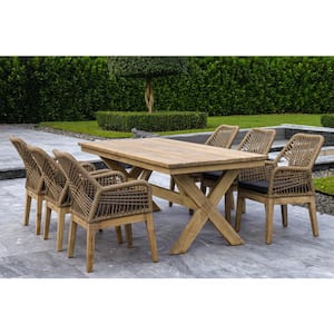 7-Piece Santino Grey Wood Rectangular Standard Height Outdoor Dining Set with Sunbrella Grey Cushions