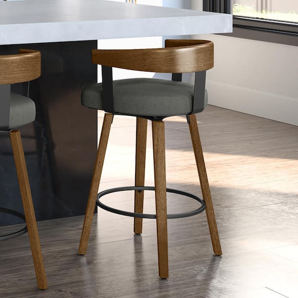 Amisco Cohen 26 in. Charcoal Grey Polyester / Light Brown Wood Swivel Counter Stool