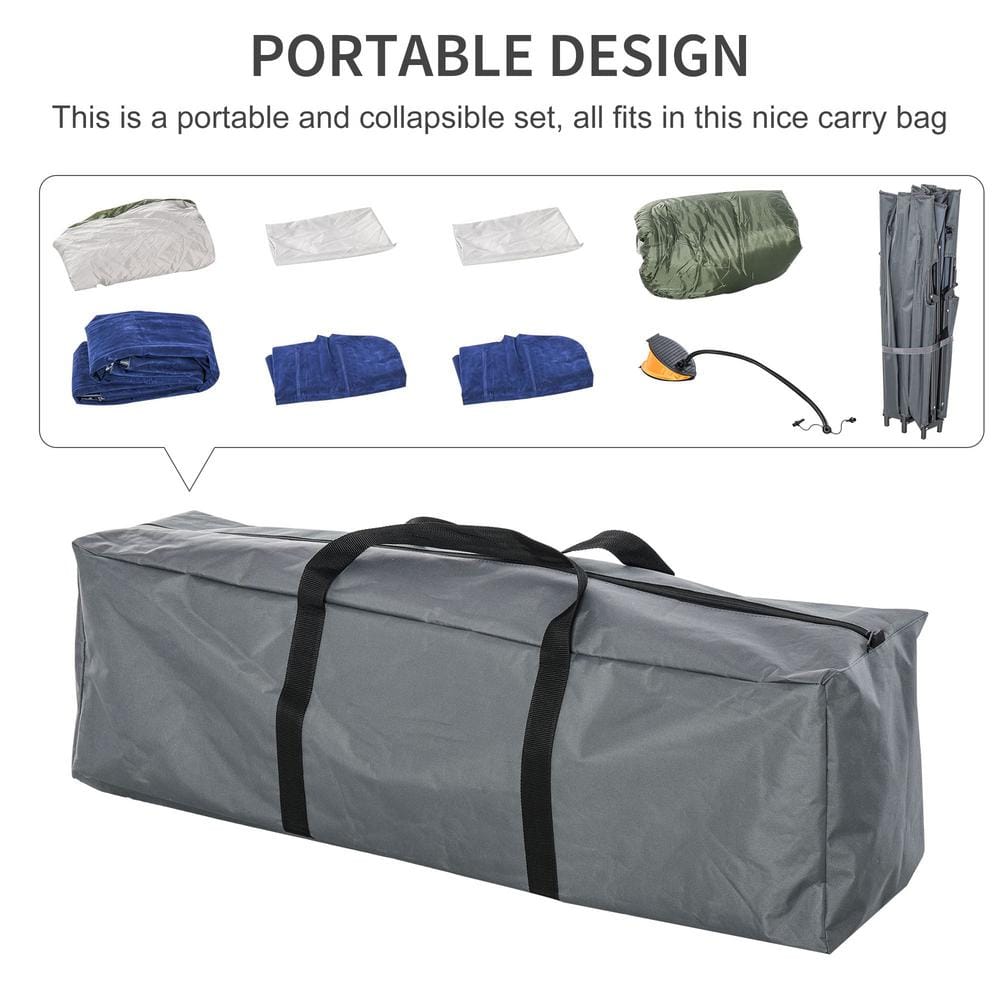 Outsunny Green 2-Person Folding Camping Cot with Air Mattress and Pillows