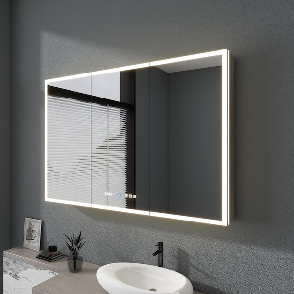 40 in. W x 32 in. H Rectangular Aluminum Recessed/Surface Mount LED Medicine Cabinet with Mirror, 5x Magnifying Mirror