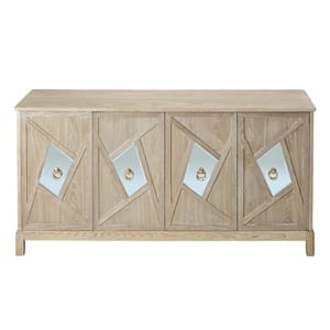 59.84 in. W x 15.75 in. D x 31.89 in. H Brown Linen Cabinet Storage Cabinet with 4 Mirrored Decorative Doors