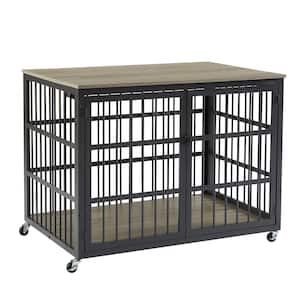 Anky Furniture Style Dog Crate Wrought Iron Frame Door with Side Openings in Gray
