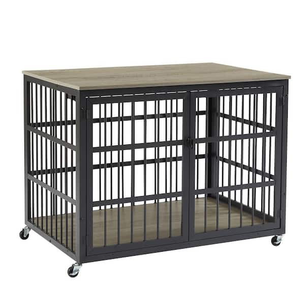 Miscool Anky Furniture Style Dog Crate Wrought Iron Frame Door with Side Openings in Gray