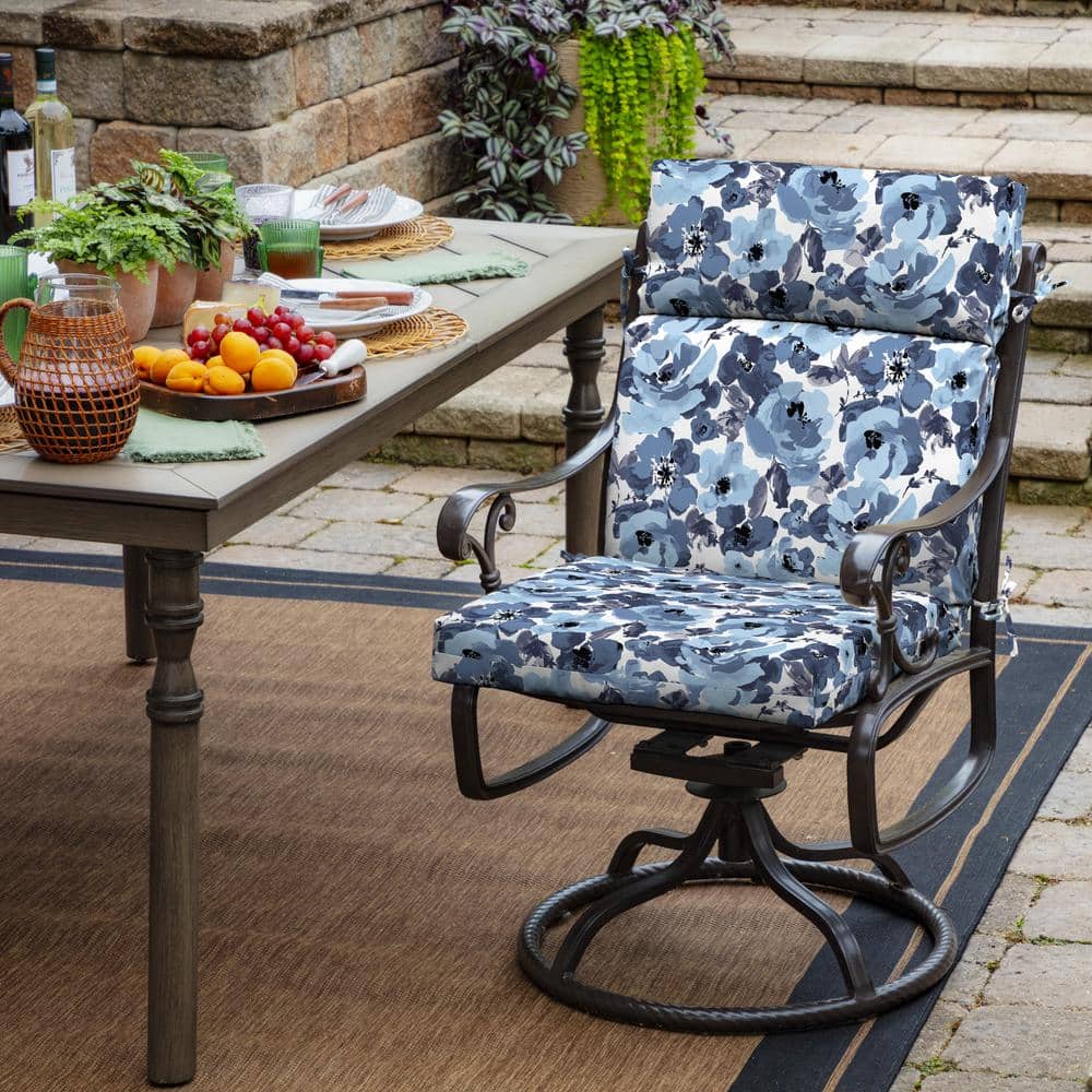 Blue Garden Floral High Back Outdoor Dining Chair Cushion