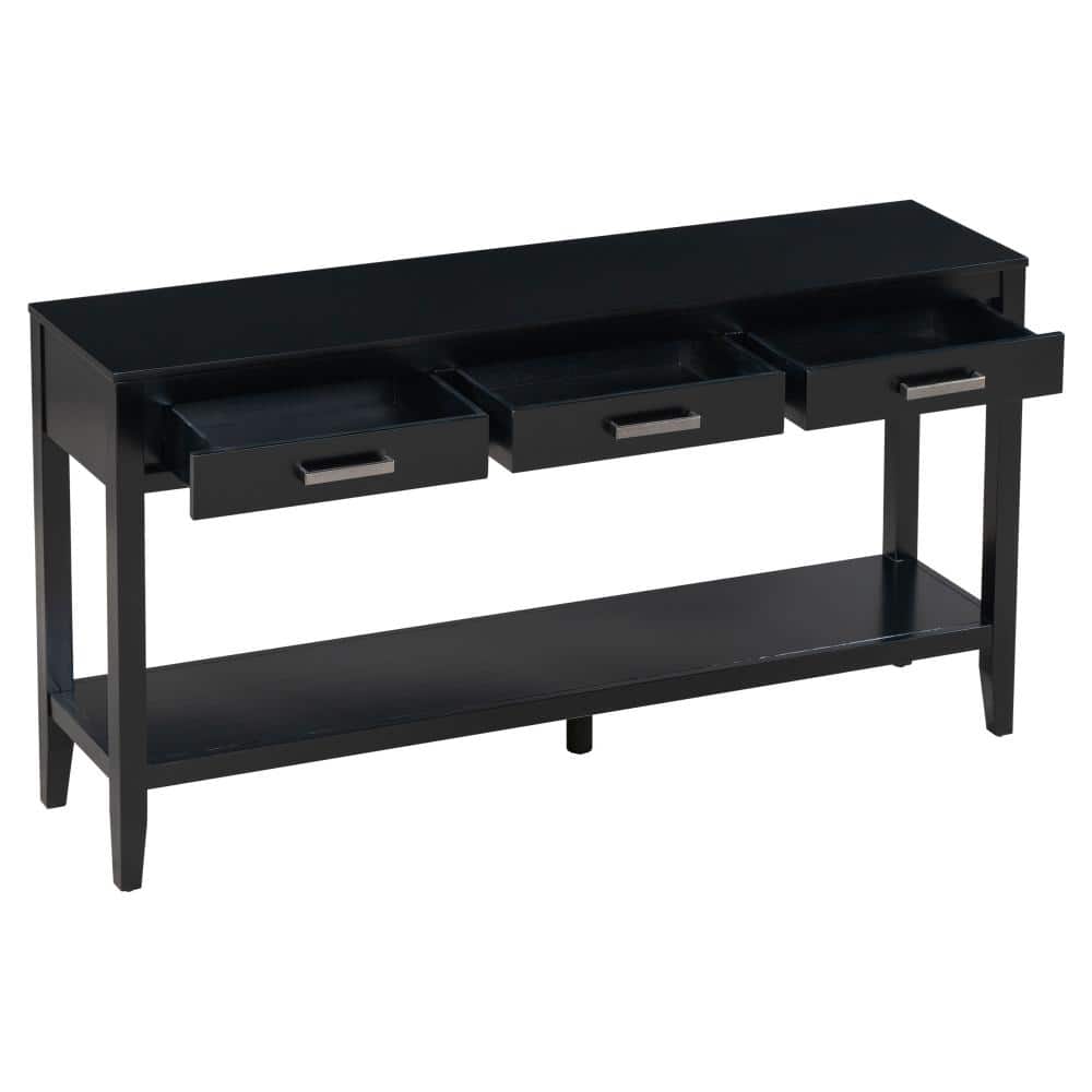 59.1 in. W Black Rectangle MDF Console Table with 3 Drawers, Bottom Shelf price history on PriceWatchPro