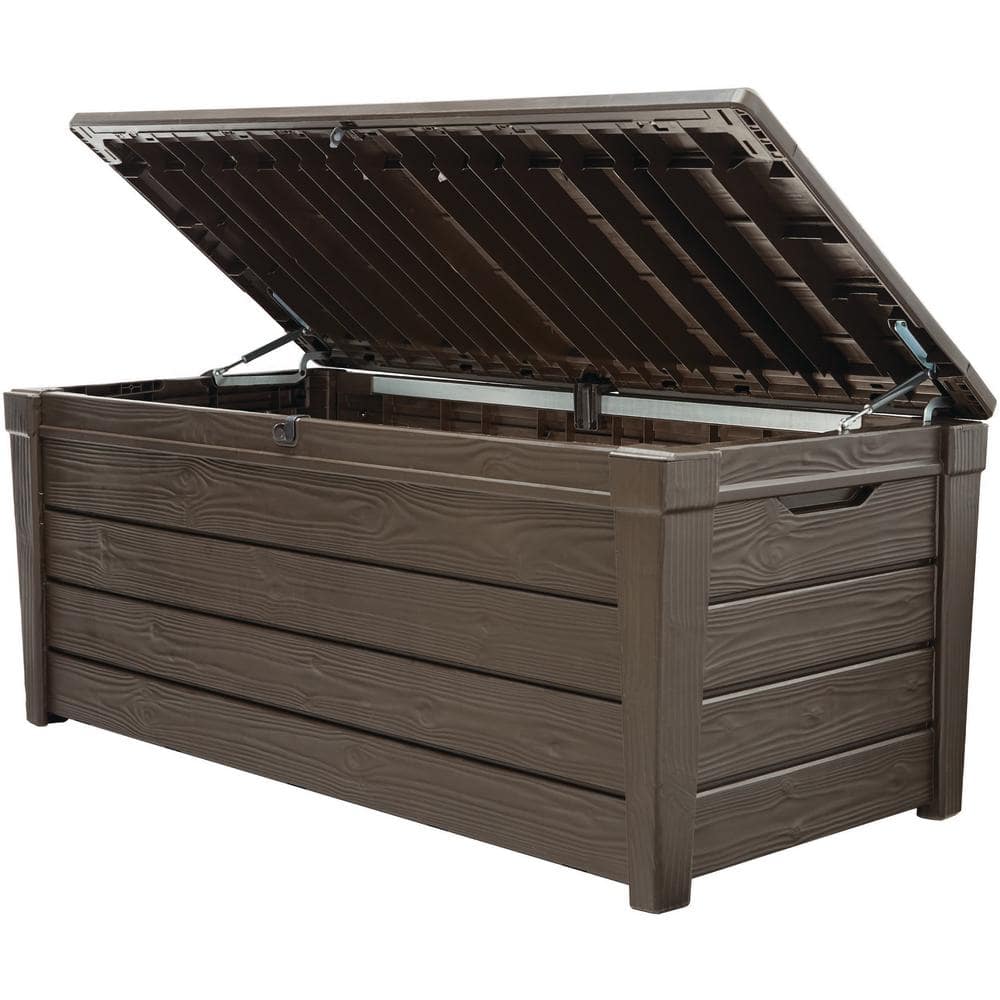 Keter Brown 120 Gallon Lockable Plastic Wicker Deck Box