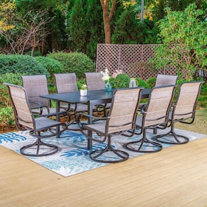 Black 9-Piece Metal Outdoor Patio Dining Set with Geometric Extendable Table and Padded Textilene Swivel Chairs