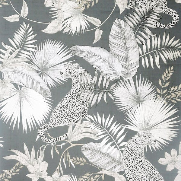 Arthouse Maude Neutral Grey Tropical Wallpaper Sample