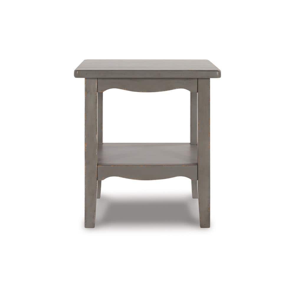 Antique Gray Traditional Square End Table with Storage Shelf