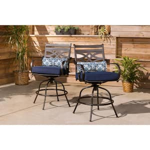 Montclair 5-Piece Steel Outdoor Bar Height Dining Set with Navy Blue Cushions, 4-Swivel Chairs and a 33 in. Dining Table