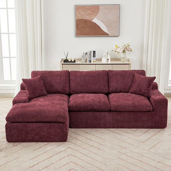 107.9 in. Upholstered Chenille Modular Cloud Sectional Sofa in Red with Double-layer Cushion, Side Pockets