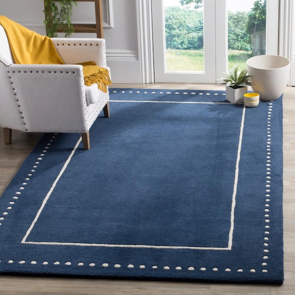 Bella Navy Blue/Ivory 7 ft. x 7 ft. Dotted Border Square Area Rug