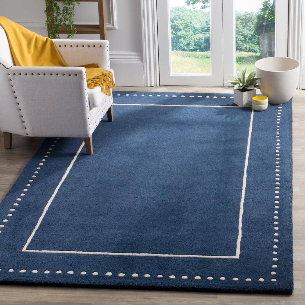 Navy Blue & Ivory Hand-Tufted Wool 8' x 10' Area Rug