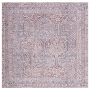 Tucson Gray/Rust 6 ft. x 6 ft. Machine Washable Floral Border Square Area Rug