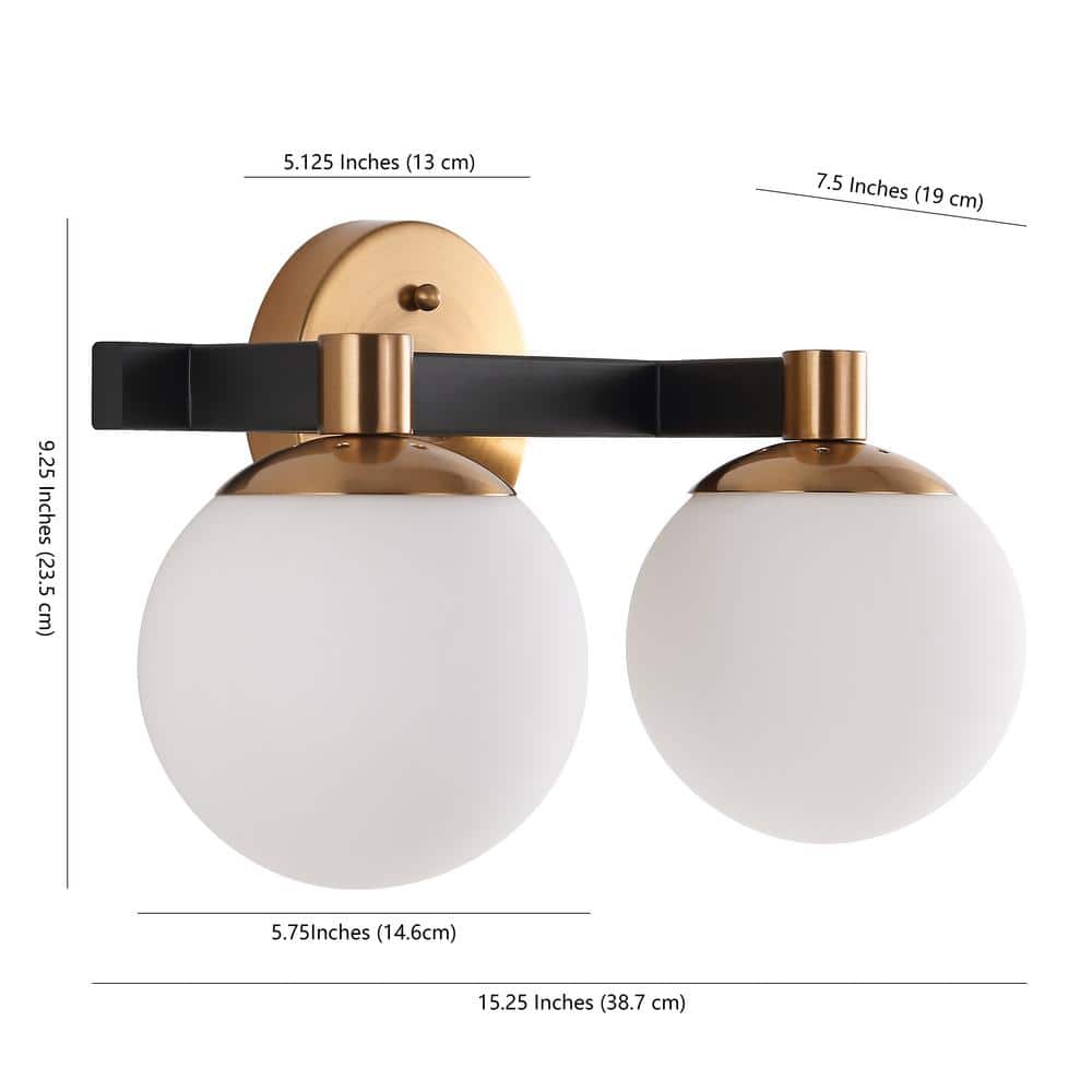 Modernist Globe 15.25" Brass Gold & Black 2-Light LED Vanity