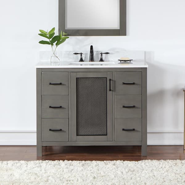 Altair Hadiya 42 in. W x 22 in. D x 34 in. H Bath Vanity in Gray Pine with Carrara White Composite Stone Top