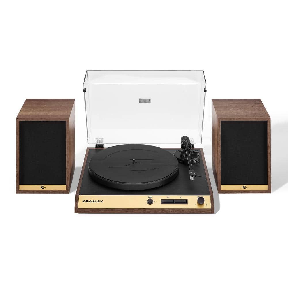 Walnut 2-Speed Belt-Drive Turntable with 120W Speakers