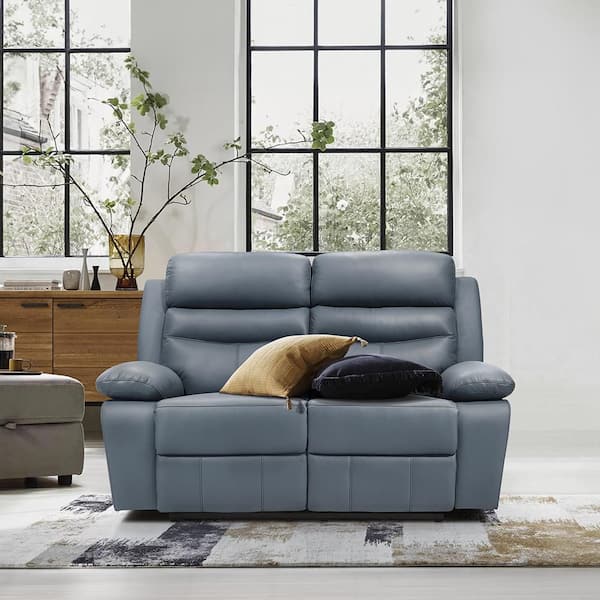 Lazzara Edelia 64 in. W Blue Leather Manual Double Reclining 2-Seater Loveseat