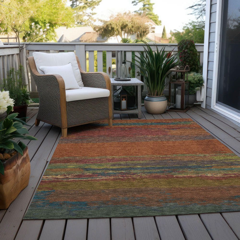 Terracotta Multicolor Synthetic Washable Rectangular Rug 2'6" x 3'10"