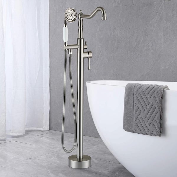 Maincraft Single-Handle Classical Freestanding Tub Faucet with Hand Shower in Brushed Nickel