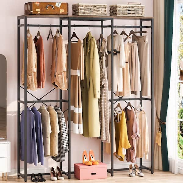 BYBLIGHT 78 in. Brown Free-standing Industrial Clothes Rack Freestanding Closet  Organizer Storage with Double Rods BB-U028GX1 - The Home Depot