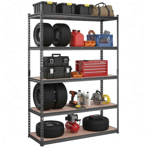 5-Shelf Heavy Duty Steel Freestanding Garage Storage Shelving Unit in Black (48 in. W x 72 in. H x 18 in. D)