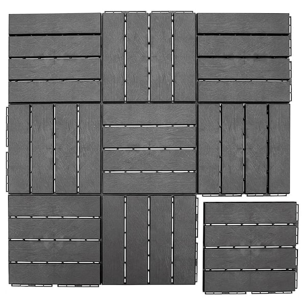 Kahomvis 1 ft. x 1 ft. Outdoor Waterproof Flooring All Weather Patio Interlocking Composite Deck Tile in Dark Gray (9-Pack)
