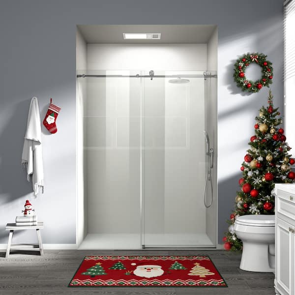 56-60 in. W x 76 in. H Single Sliding Frameless Shower Door in Brushed Nickel with Clear Tempered Glass