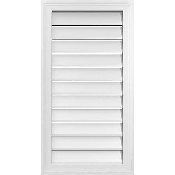 Ekena Millwork 18" x 34" Vertical Surface Mount PVC Gable Vent: Functional with Brickmould Frame