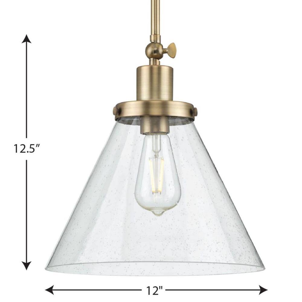Hinton 12.5" Vintage Brass Seeded Glass Pendant Light