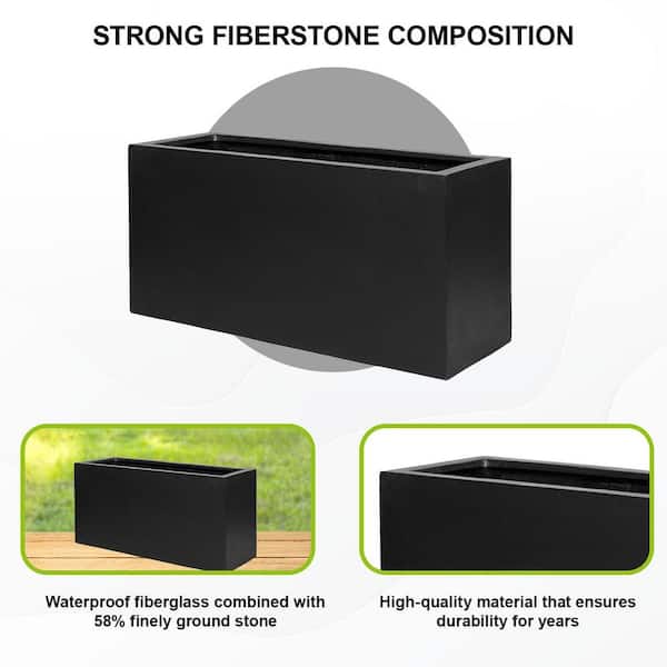 Jort Medium 20 in. Tall Black Fiberstone Indoor Outdoor Modern Rectangular Planter