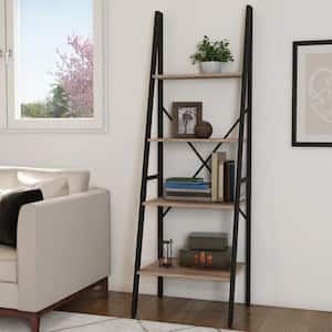 72 in. Gray and Black Wooden 4-Shelf Leaning Ladder Bookcase