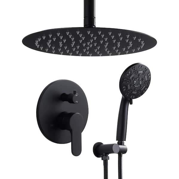 IVIGA 8-Spray 10 in. Wall Mount Dual Shower Head Fixed and Handheld Shower with 1.8 GPM and 360° Swivel Head in Matte Black