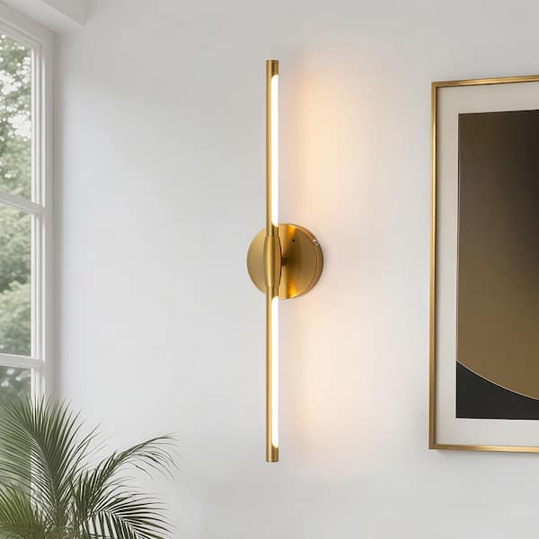 24.21 in. 1-Light Gold Modern LED Wall Sconce, 3-Color Dimmable
