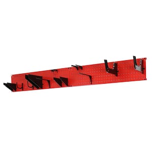 8 in. H x 64 in. W Garage Tool Storage Lawn and Garden Tool Organization Rack with Red Metal Pegboard and Black Hook Set