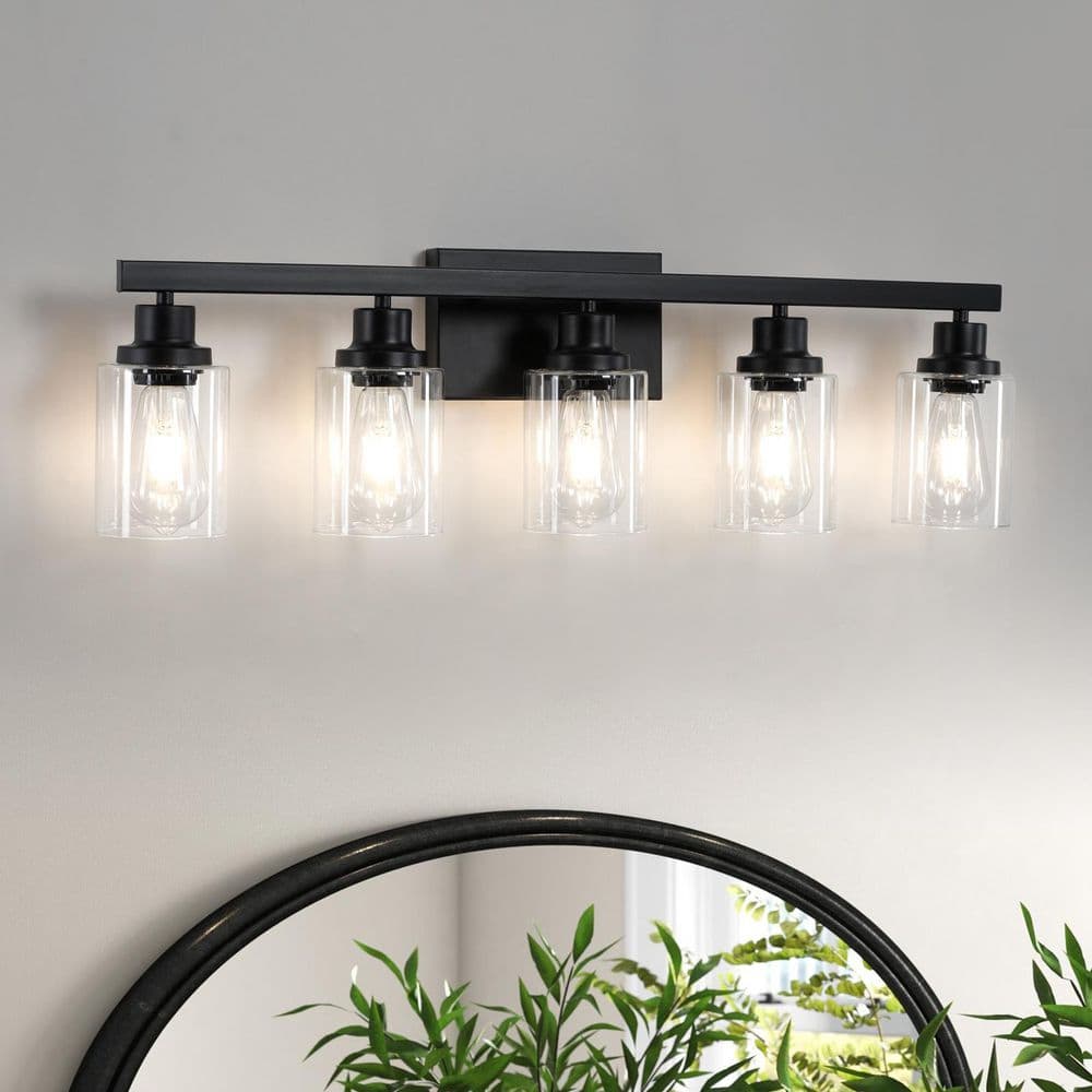 31 in. W 5-Lights Black Vanity Lighting Fixture Rustic Wall Sconces for Bathroom Over Mirrors, E26, No Bulbs Included price history on PriceWatchPro