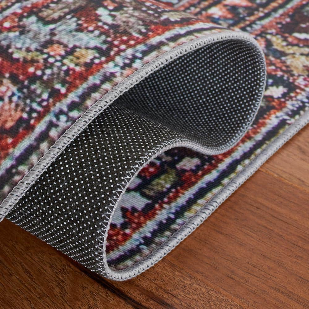 Red and Navy Square Synthetic Hand-Knotted Area Rug
