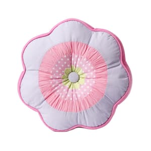 Spring Floral Polka Purple Pink White Cotton Dot PurpleFlower RuchedDecor 16 in. x 16 in. x 3 in. ThrowPillow (Set of 1)