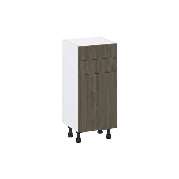 J COLLECTION Timberline 15 in. W x 14 in. D x 34.5 in. H  Slab Walnut Assembled Shallow Base Kitchen Cabinet with 2 Drawers