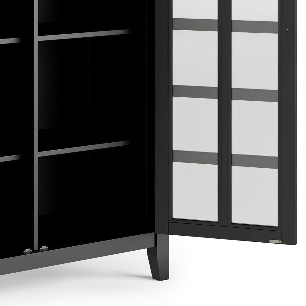 Simpli Home Artisan 38"W Solid Wood 4-Shelf Medium Storage Cabinet with Glass Doors and Adjustable Shelves
