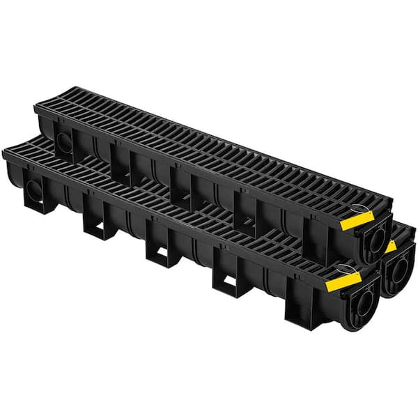Trench Drain System,5.8x5.2x39.4-In. HDPE Drainage Trench, Channel Drain with Plastic Grate, Black Plastic Drain, 3 Pack