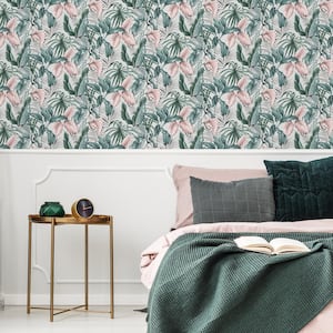 Leaves Exotique Green/Pink Wallpaper Sample