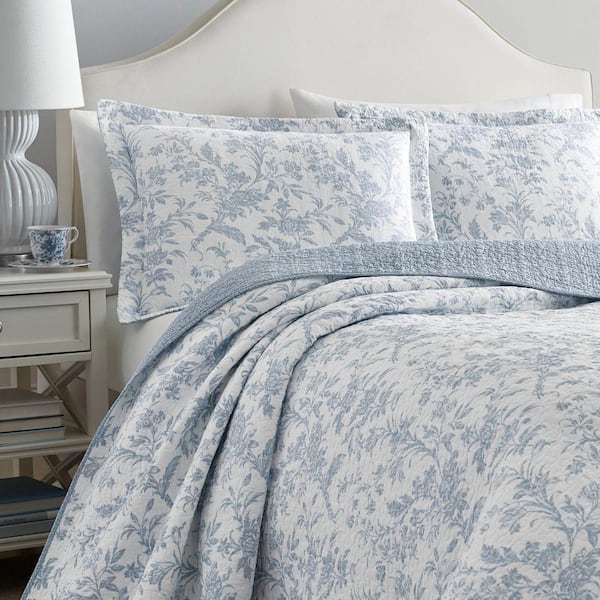 Cassia Reversible Pale Blue Floral Quilt Bedding by Piper & Wright