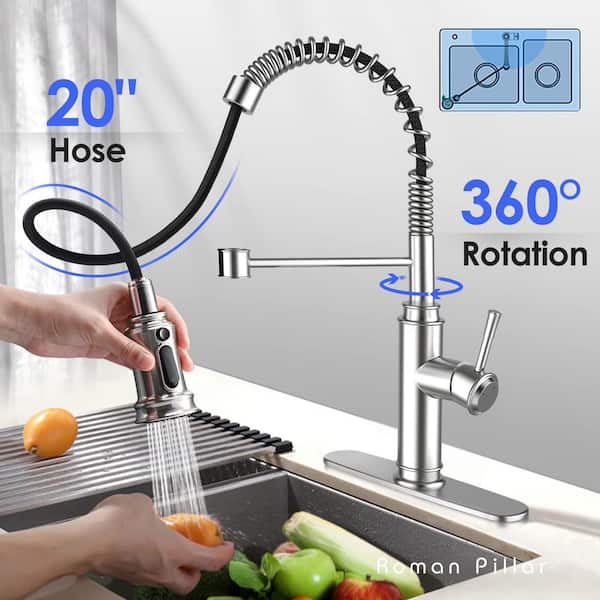 Staykiwi Single Handle Pull Out Sprayer Kitchen Faucet Deckplate Included in Brushed Nickel