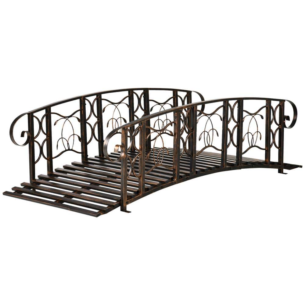 Outsunny 6' Brown Metal Garden Bridge with Safety Siderails