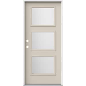 36 in. x 80 in. Right-Hand/Inswing 3 Lite Equal Frosted Glass Primed Steel Prehung Front Door