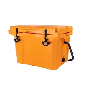 25 qt. Portable Insulated Hard Cooler with Bottle Opener, Cup Holder, Forming Ruler in Orange for Camping, Travel