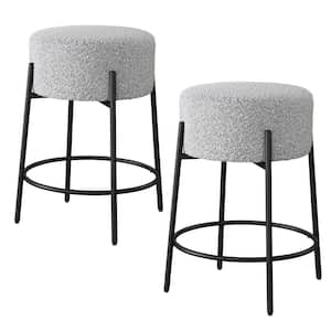 Danica 24 in. Black Backless Metal Counter Stool with Gray Fabric Upholstered Seat, Set of 2
